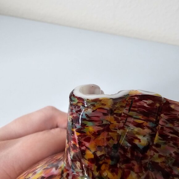 Victorian Franz Welz Spatter Glass Squat Short Crimped Bowl Vase Murrhina 4" - Picture 4 of 10